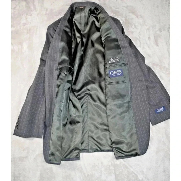 Chaps Men's 100% Wool Gray PinStripe Blazer Sports Coat 44R & Slacks 38x29 - Picture 13 of 16